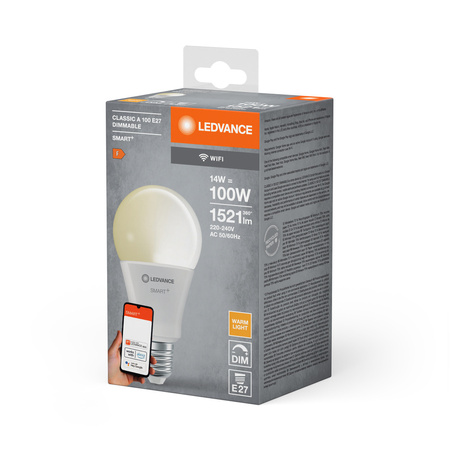 E27 A100 LED žárovka 14W 1521lm 2700K Teplá bílá SMART+ WiFi Stmívatelné Classic LEDVANCE