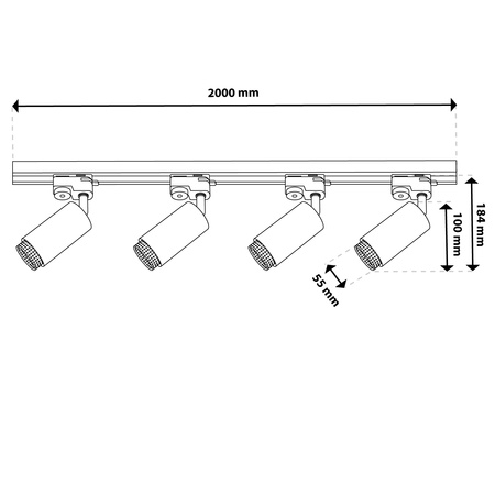 SADA 2m kolejnicového vedení + 4x stropní svítidlo s reflektorem GU10 LUMILED Rail Lighting