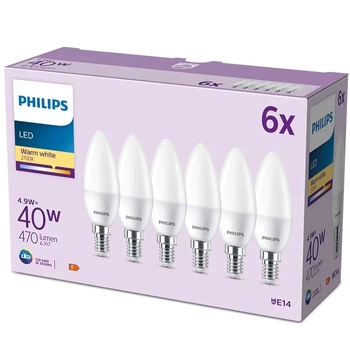 Sada 6x LED žárovka E14 B35 4,9W = 40W 470lm 2700K Teplá matná PHILIPS