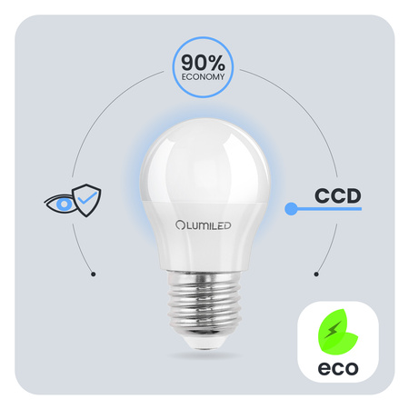 6x Žárovka LED E27, P40 8W = 60W 806lm 6500K Studená bílá 180° LUMILED