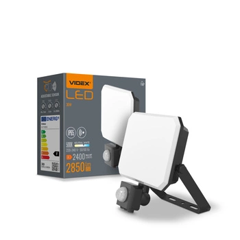LED reflektor 30W 2850lm 5000K studený se senzorem pohybu a soumraku černý s mléčným stínítkem Videx