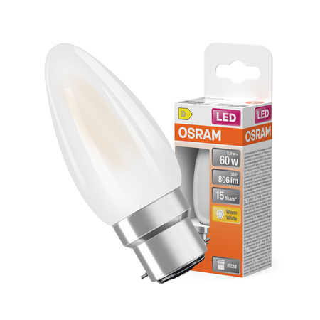 LED žárovka B35 svíčka B22d 5,5W = 60W 806lm 2700K teplá bílá 300° Retrofit Filament CLASSIC Osram