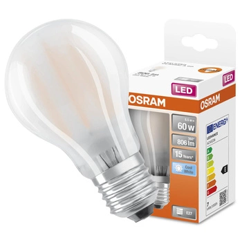 LED žárovka E27 A60 7W = 60W 806lm 4000K Neutrální bila 300° vlákno OSRAM STAR