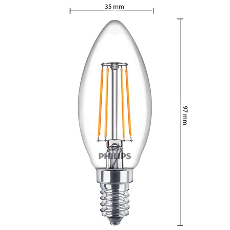 3x LED žárovka E14 Candle B35 4,3W = 40W 470lm 2700K Warm FILAMENT Philips