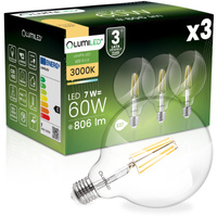 3x LED žárovka E27 Sphere G125 7W = 60W 806lm 3000K Warm 360° FILAMENT LUMILED