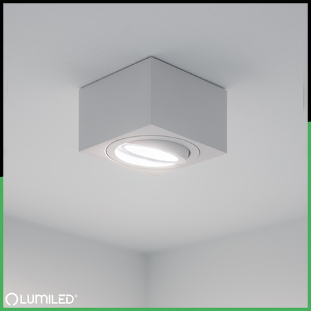 Povrchové Halogenové svítidlo 50mm, Nastavitelná Čtvercová Bílá AMAT-S + LED 7W 3000K LUMILED