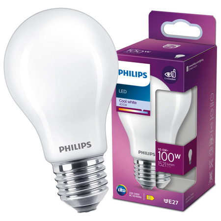 LED žárovka E27 A60 10.5W = 100W 1521lm 4000K Neutrální bila vlákno PHILIPS
