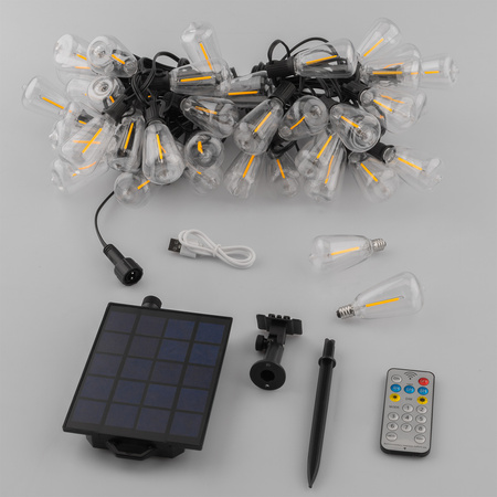 Solární zahradní girlanda 40x LED dekorativní žárovky 14,5 m 2700K Warm + PYRIS LUMILED dálkové ovládání