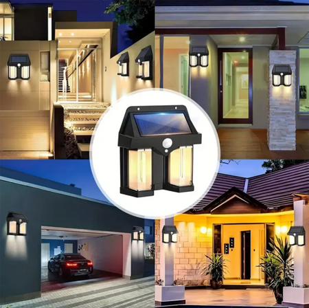 Solární nástěnné svítidlo LED Solární fasádní reflektor Senzor soumraku Černý