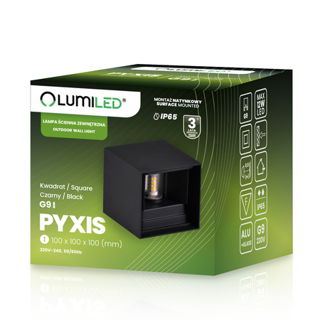 Zahradní nástěnná lampa G9, nastavitelné nahoru a dolů Černá PYXIS LUMILED