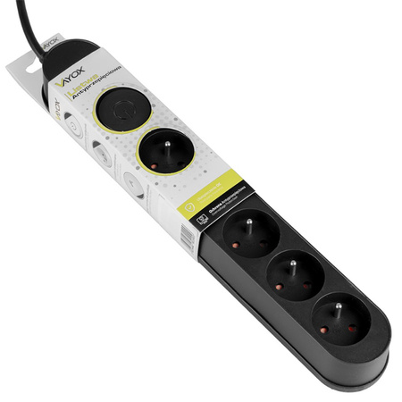 Prodlužovací kabel s přepěťovou ochranou 3M 5GN Síťový černý napájecí pásek + vypínač