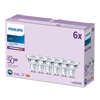 Sada 6x LED halogenová žárovka GU10 PAR16 4,6W = 50W 390lm 4000K Neutrál 36° PHILIPS