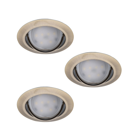 Sada 3x TRIBIS II GU10 PAR16 10W Kruhové zápustné stropní svítidlo Mosaz + žárovka GU10 400lm 3000K Warm KANLUX