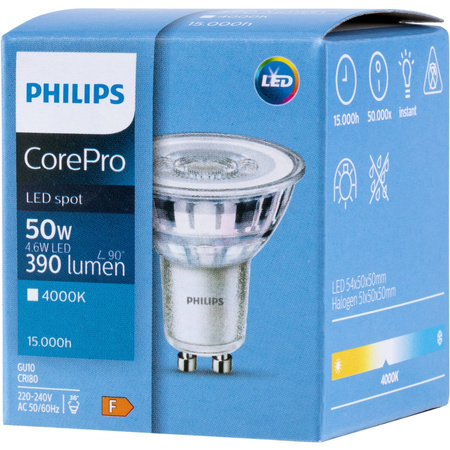 LED žárovka GU10 4,6W = 50W 390lm 4000K Neutrální 36° PHILIPS
