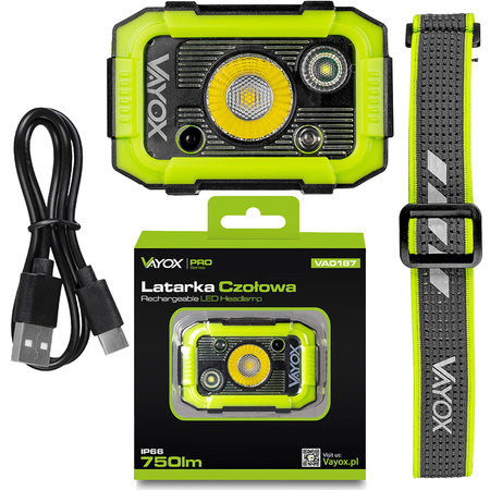 Dobíjecí čelovka 750LM CREE + SMD PRO SERIES VA0187 VAYOX