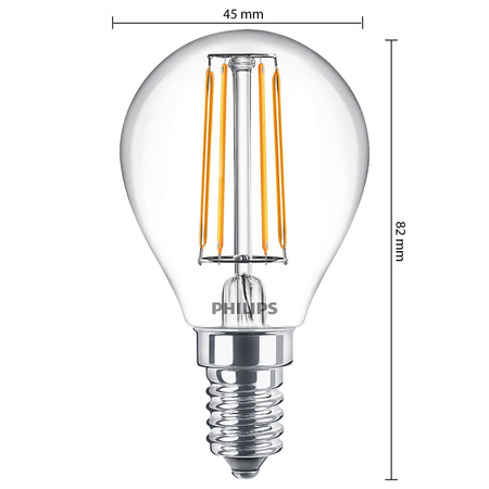E14 P45 LED žárovka 4.3W = 40W 470lm 2700K Teplá bílá vlákno PHILIPS