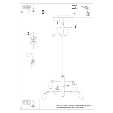 Stropní závěsné svítidlo LEMMI 6 Lustr 6xGU10 Černá Moderní SOLLUX