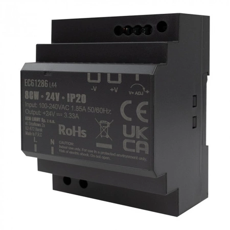 Napájecí zdroj na lištu DIN pro LED pásky 80W 24V 3,33A IP20 PREMIUM Ecolight