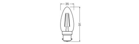LED žárovka B35 B22d 1,8W = 25W 250lm 2700K Warm 300° Filament Performance Class Ledvance