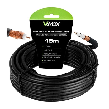 Anténní koaxiální kabel měděný gelový CU pozemní 4K Full HD černý 15M VAYOX