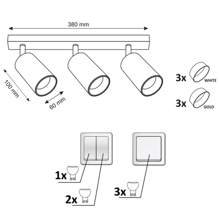 Pásové svítidlo Stropní a nástěnné LED svítidlo 3 x GU10 MARIBEL White GOLDLUX (Polux)