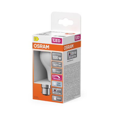 LED žárovka A60 B22d 11W = 100W 1521lm 4000K Neutrální CRI90 300° Stmívatelné vlákno SUPERSTAR PLUS CLASSIC Osram