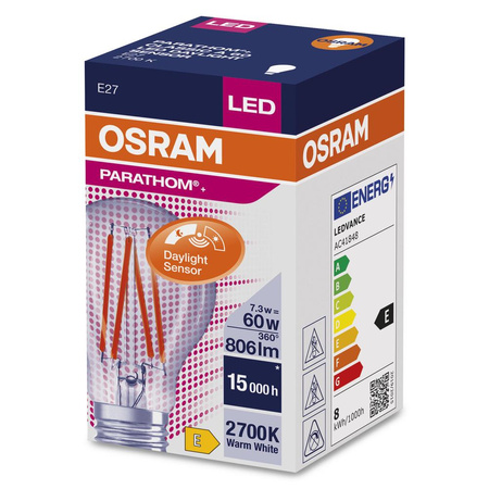 LED žárovka 7,3W E27 2700K 806lm teplá bílá senzor se soumrakovým senzorem