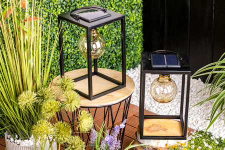 LED solární lampa Venkovní zahradní stojací závěsná lucerna 3000K IP44 26cm soumrakový senzor