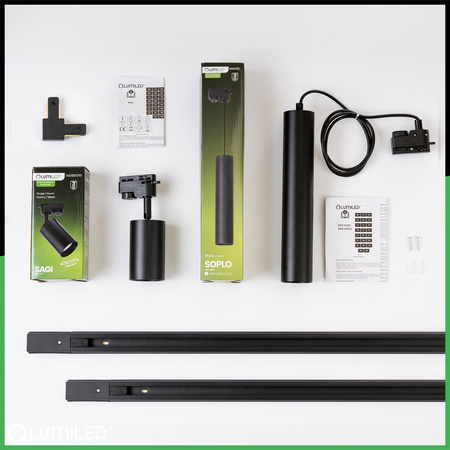 Sada osvětlovacích lišt 3m + 5x GU10 Busbar Spotlight + úhlový spínač černá LUMILED