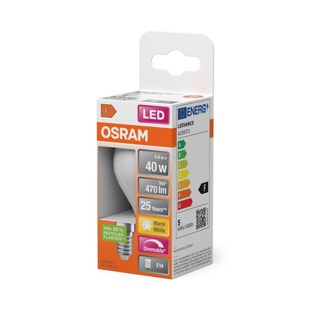 LED žárovka P45 Ball E14 4,9W = 40W 470lm 2700K Warm 200° Dimmable SUPERSTAR Osram