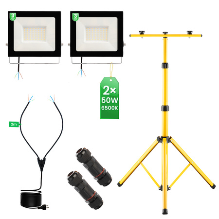 LED reflektor ZUNA2 Halogenová lampa 2x 50W 6500K na stojanu + kabel + hermetický konektor LUMILED