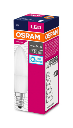 LED žárovka B37 Candle E14 4,9W = 40W 470lm 6500K Cold 200° VALUE CLASSIC Osram