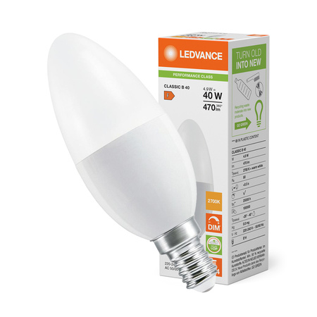 LED žárovka E14 B35 4,9W = 40W 470lm 2700K teplá 240° stmívatelná Ledvance