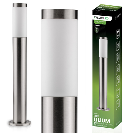 Venkovní zahradní lampa E27, LED sloupek 65cm inox LILIUM LUMILED