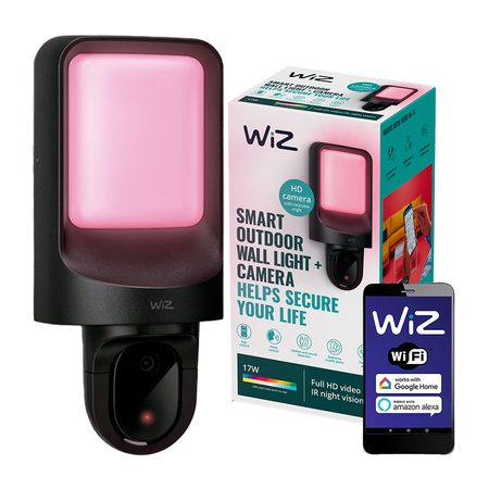Venkovní nástěnná LED lampa s kamerou 37,5 cm RGB SMART WiFi WiZ