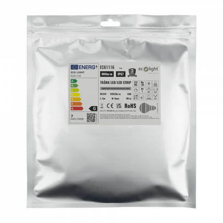 LED pásek COB 7W/m 805lm/m 320LED/m 24V 4000K neutrální bílá IP67 role 5m Ecolight