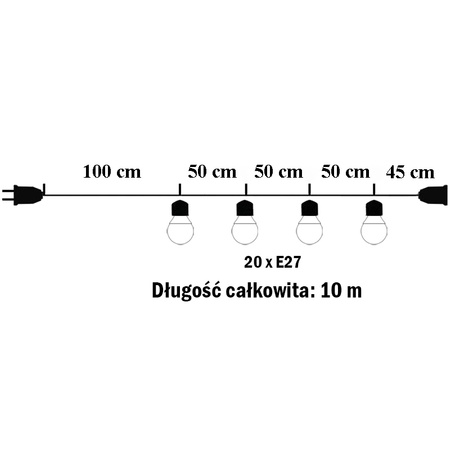 Venkovní zahradní girlanda světelný řetěz 10m 20xE27 LED 1.3W Kobi