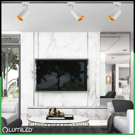 Sada přípojnic pro osvětlení 1m + 4x SAGI GU10 White Gold LUMILED reflektor na přípojnici