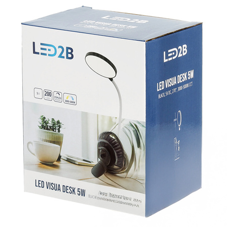 LED 5W 200lm CCT 270° dobíjecí černá stolní lampa Visua Kobi