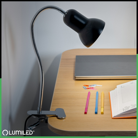 Stolní lampa Stolní nastavitelná DONA Školní noční světlo E27 Klip Černá LUMILED