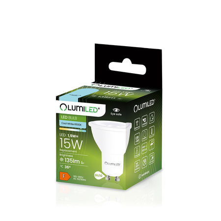 10x Žárovka LED GU10, 1.5W = 15W 135lm Studená bílá 6500K 36° LUMILED