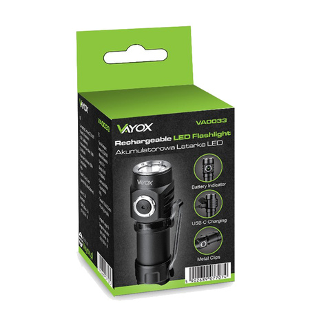 LED čelovka kapesní svítilna USB dobíjecí ruční 500lm VA0033 VAYOX