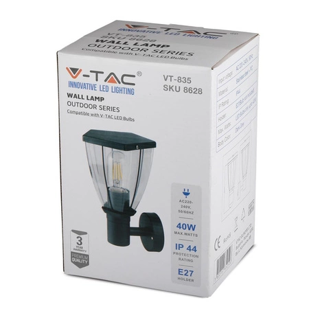 Nástěnné svítidlo zahradní lampy E27 Matt Black VT-835 V-TAC