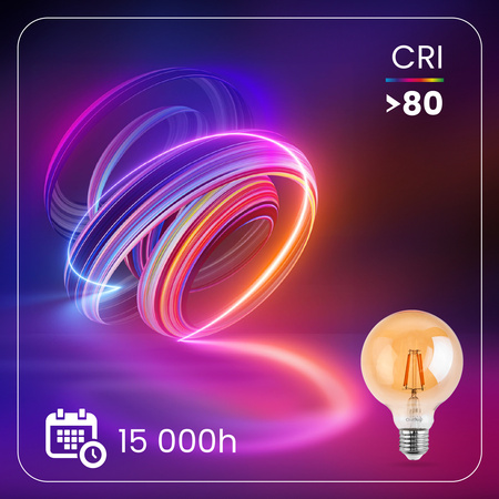 Žárovka Dekorativní Kulka LED E27, G125 4W = 40W 470lm 2000K Teplá bílá 360° Filament Globe Amber LUMILED