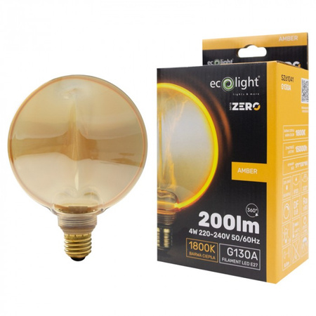 LED žárovka G130 E27 4W 200lm 1800K teplá bílá FILAMENT dekorativní ZERO Ecolight