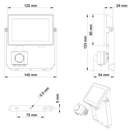 Reflektor LED 20W 1800lm 3000K IP65 černý s pohybovým a soumrakovým senzorem ProjectLine Floodlight PHILIPS