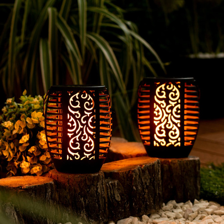 Solární zahradní lampa LED závěsná LANTERN Flame IP44 1700K soumrakový senzor