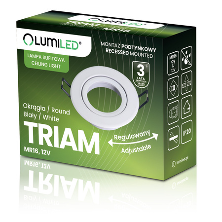 Halogenové stropní svítidlo pro zapuštěnou montáž Kruhové pohyblivé svítidlo MR16 bílé TRIAM LUMILED