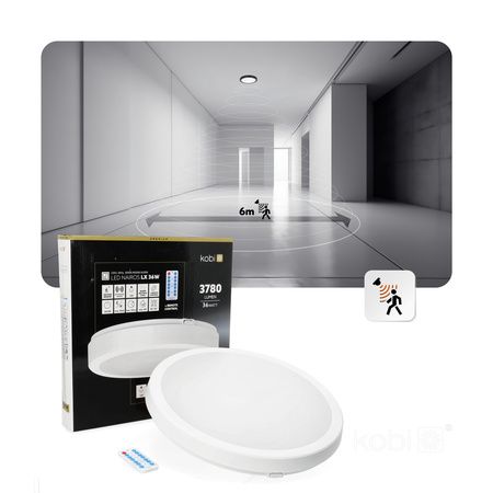 LED stropní svítidlo do koupelny Povrchová montáž 36W 3780lm 4000K 120° s pohybovým a soumrakovým senzorem Bílé IP65 Nairos Kobi
