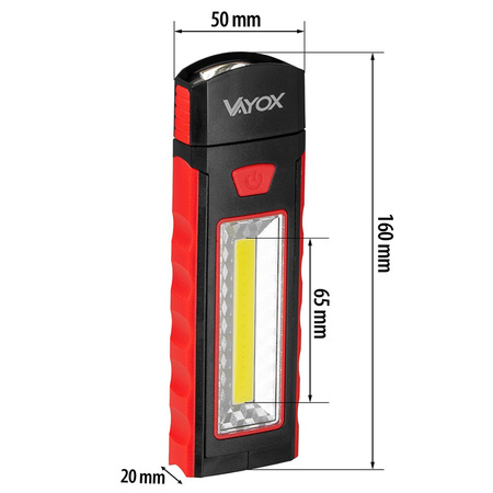 Dobíjecí dílenská svítilna skládací magnet COB + LED VA0101 Vayox